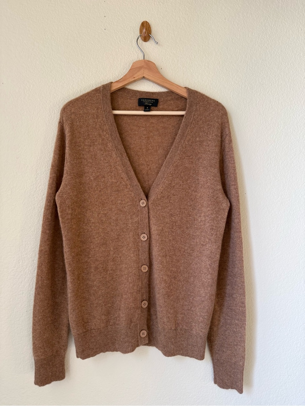 Charter Club Luxury 100% Cashmere Cardigan Camel Brown Size M
